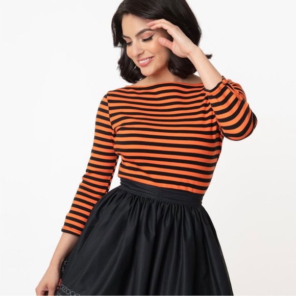 Unique Vintage Tops - Unique Vintage Black & Orange Stripe Gracie Top